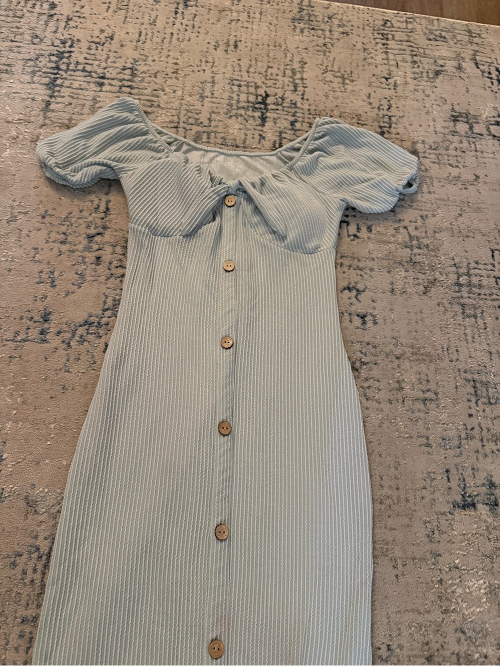 Save Me !!!  Light Blue Ribbed Button-Front Off-Shoulder Dress